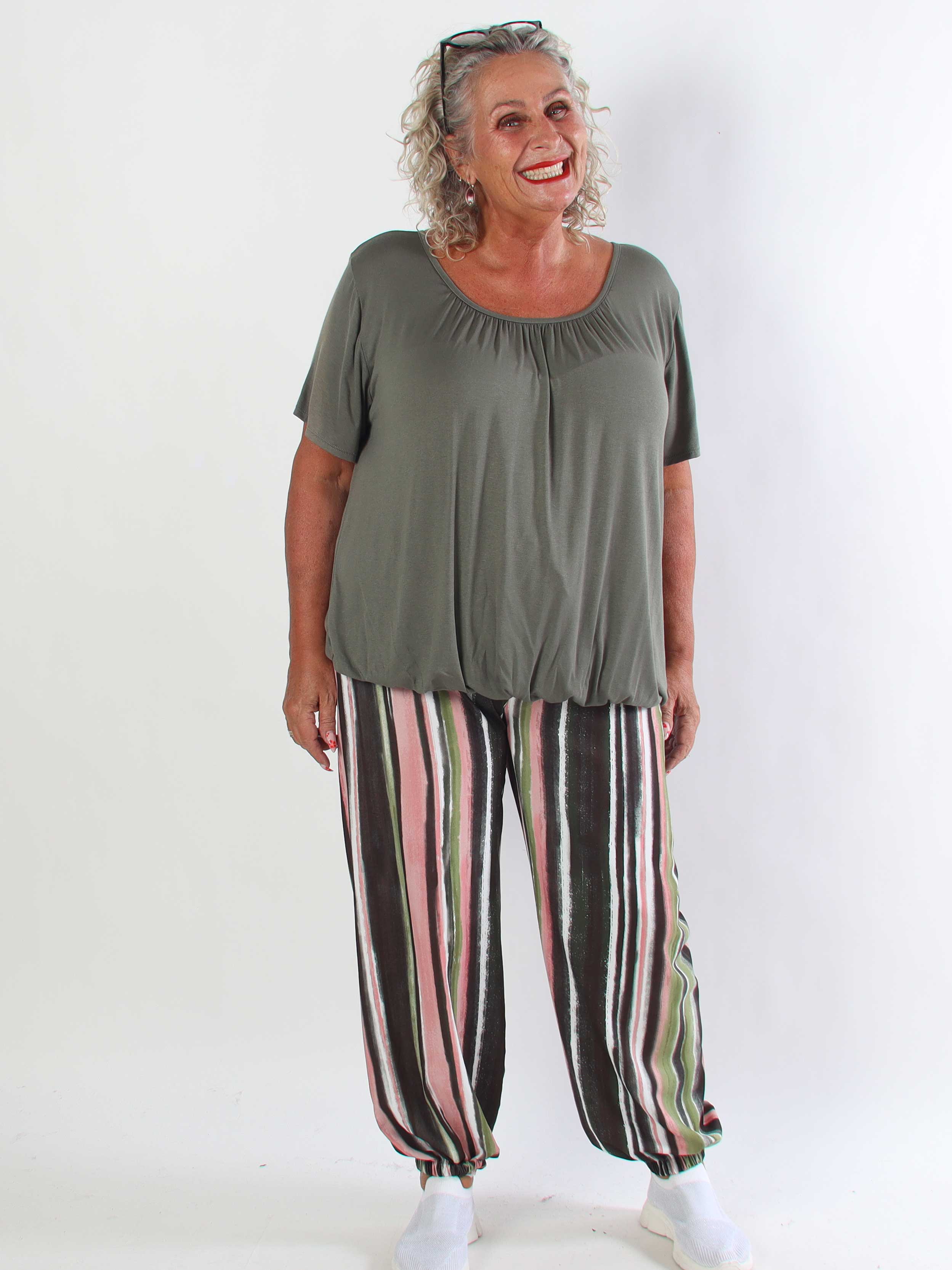Verna - Plus size stribede bukser i en blød viskoseblanding med elastisk talje